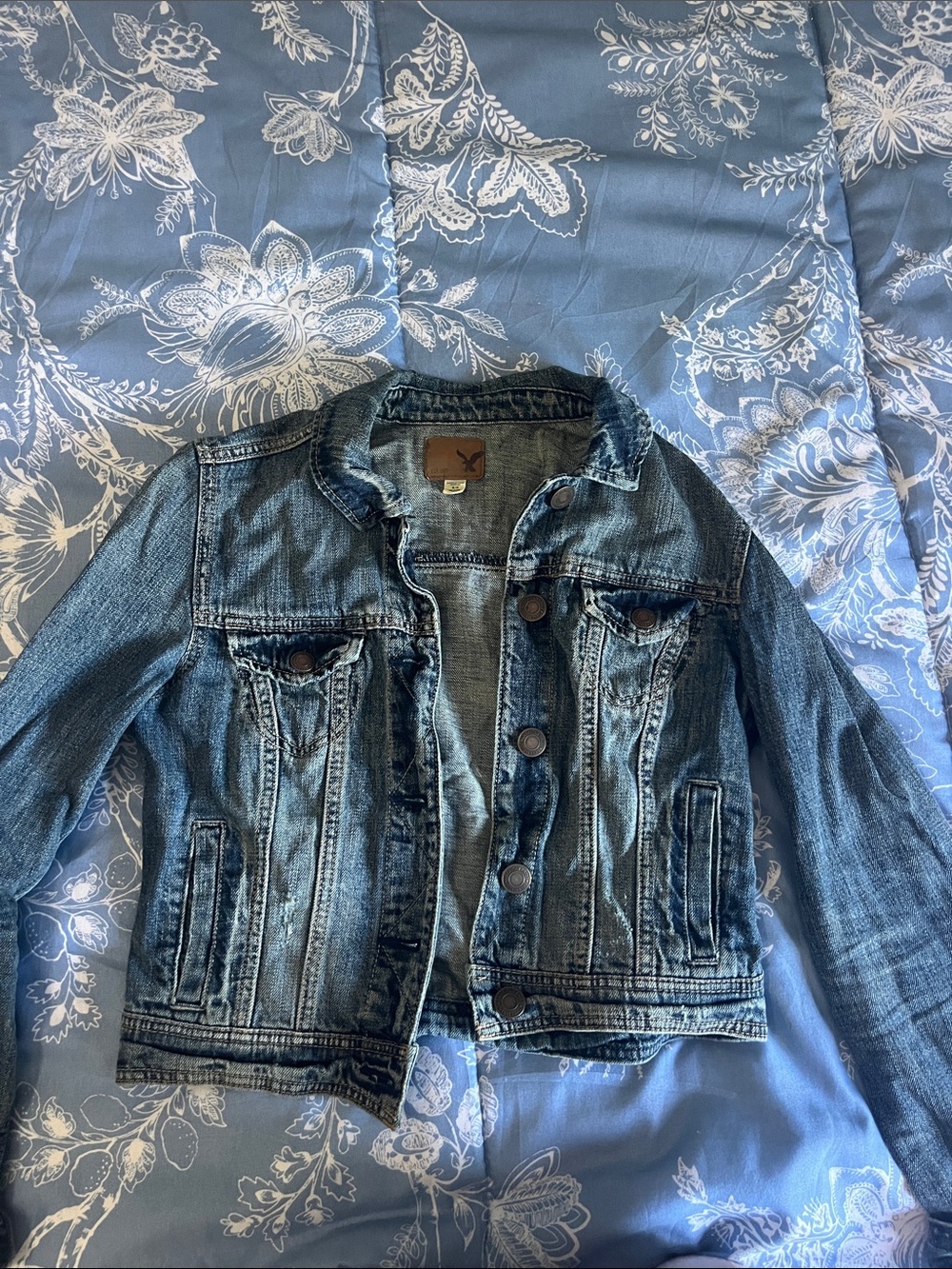 American Eagle Outfitters Distressed Blue Denim Jacket